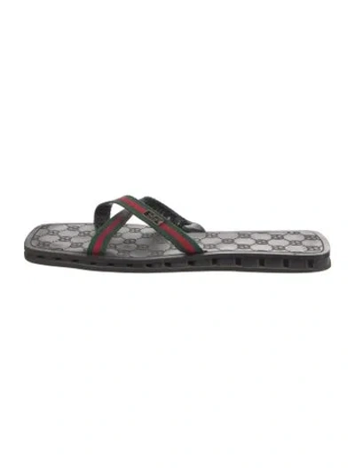 Pre-owned Gucci Web Accent Canvas Flip Flops In Black