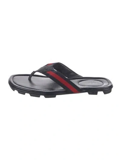 Pre-owned Gucci Web Accent Canvas Flip Flops In Blue