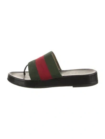 Pre-owned Gucci Web Accent Canvas Flip Flops In Green