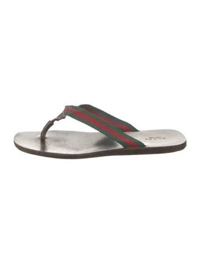 Pre-owned Gucci Web Accent Canvas Flip Flops In Multi