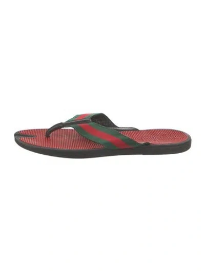 Pre-owned Gucci Web Accent Canvas Flip Flops In Red
