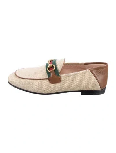 Pre-owned Gucci Web Accent Canvas Loafers In Neutral