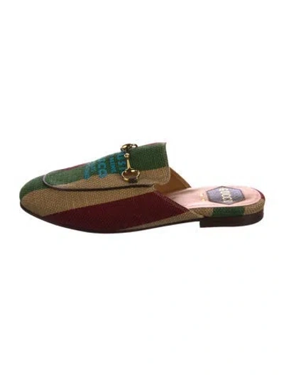 Pre-owned Gucci Web Accent Canvas Mules In Green