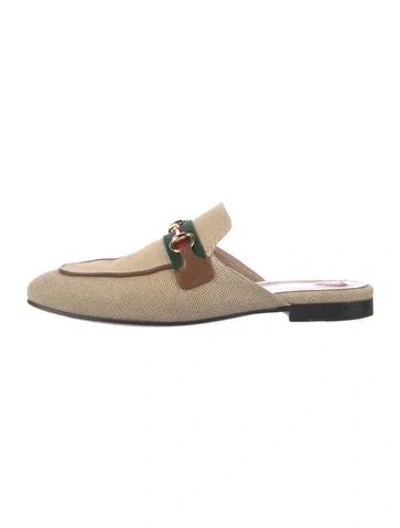 Pre-owned Gucci Web Accent Canvas Mules In Neutral