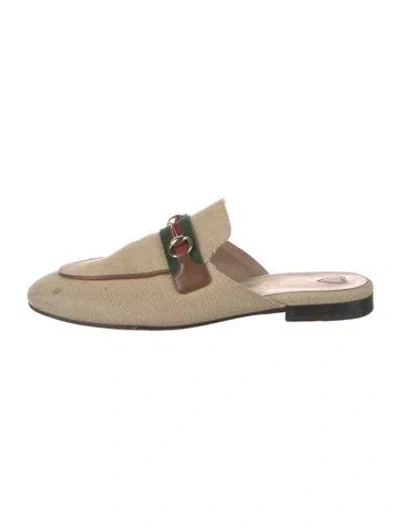 Pre-owned Gucci Web Accent Canvas Mules In Neutral