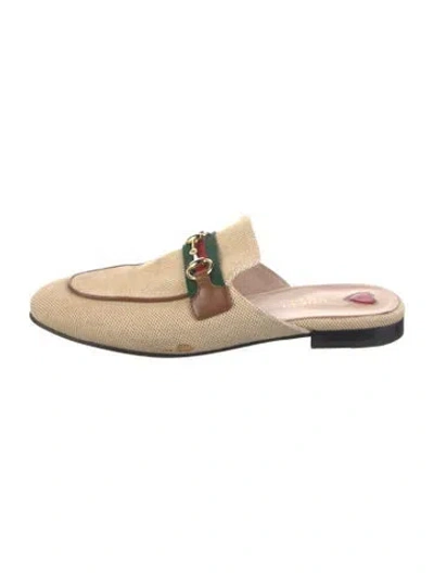 Pre-owned Gucci Web Accent Canvas Mules In Neutral