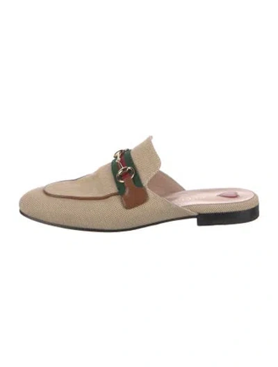 Pre-owned Gucci Web Accent Canvas Mules In Neutral