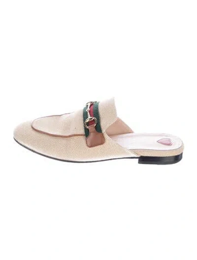 Pre-owned Gucci Web Accent Canvas Mules In Neutral