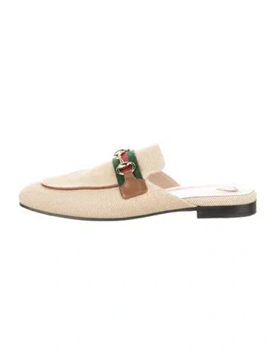 Pre-owned Gucci Web Accent Canvas Mules In Neutrals