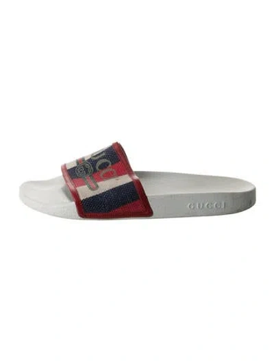 Pre-owned Gucci Web Accent Canvas Slides In Red