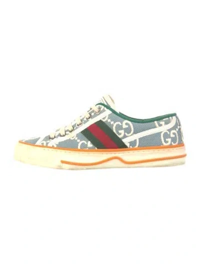 Pre-owned Gucci Web Accent Canvas Sneakers In Blue