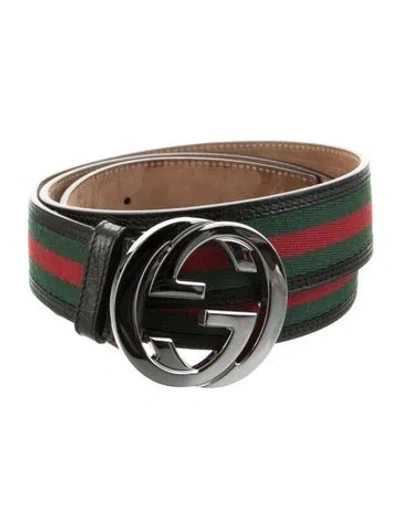 Pre-owned Gucci Web Accent Canvas Waist Belt In Black