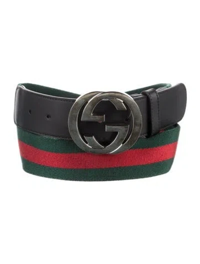 Pre-owned Gucci Web Accent Canvas Waist Belt In Black