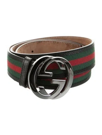 Pre-owned Gucci Web Accent Canvas Waist Belt In Black