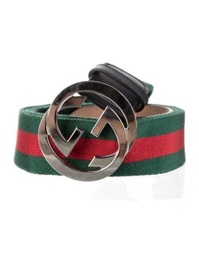 Pre-owned Gucci Web Accent Canvas Waist Belt In Green