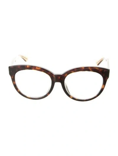 Pre-owned Gucci Web Accent Cat-eye Eyeglasses In Brown