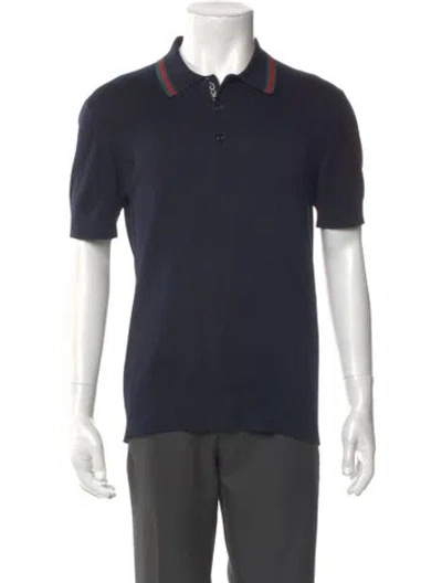 Pre-owned Gucci Web Accent Collar Polo Shirt In Blue