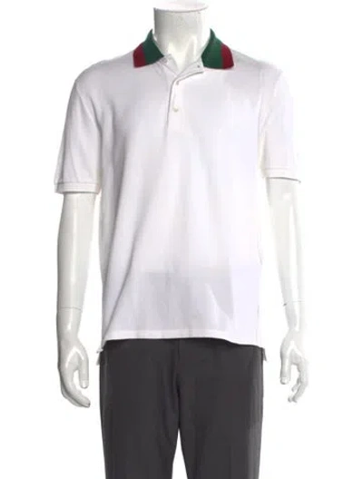 Pre-owned Gucci Web Accent Collar Polo Shirt In White
