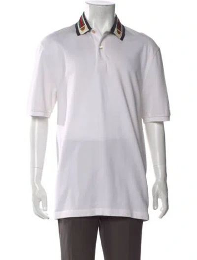 Pre-owned Gucci Web Accent Collar Polo Shirt In White