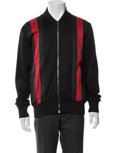 Pre-owned Gucci Web Accent Colorblock Pattern Bomber Jacket In Black