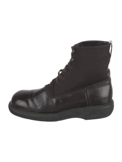 Pre-owned Gucci Web Accent Combat Boots In Black