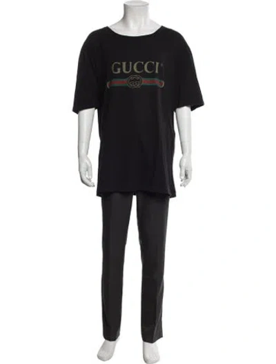 Pre-owned Gucci Web Accent Crew Neck T-shirt In Black