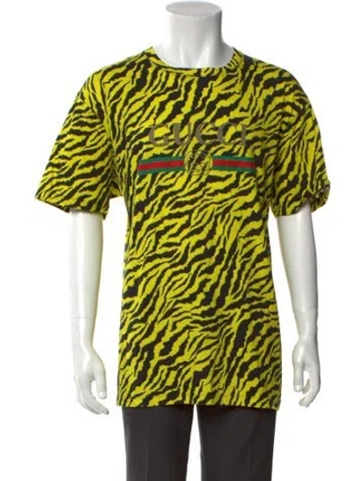 Pre-owned Gucci Web Accent Crew Neck T-shirt In Yellow