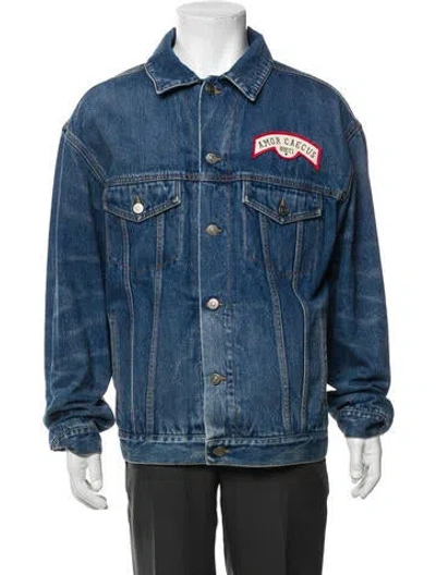 Pre-owned Gucci Web Accent Denim Jacket In Blue
