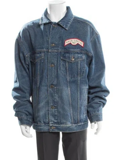 Pre-owned Gucci Web Accent Denim Jacket In Blue