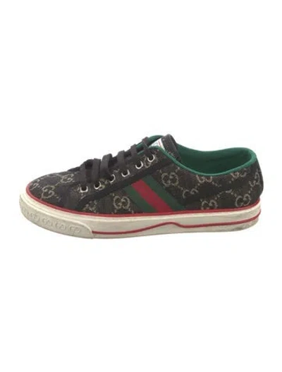 Pre-owned Gucci Web Accent Denim Sneakers In Black