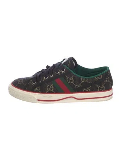 Pre-owned Gucci Web Accent Denim Sneakers In Black