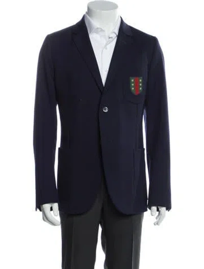 Pre-owned Gucci Web Accent Embroidered Accent Blazer In Blue