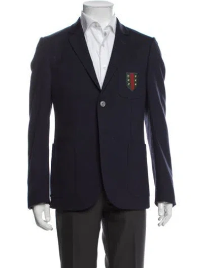 Pre-owned Gucci Web Accent Embroidered Accent Blazer In Blue