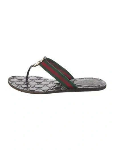 Pre-owned Gucci Web Accent Flip Flops In Black