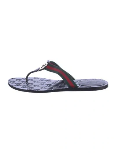 Pre-owned Gucci Web Accent Flip Flops In Black