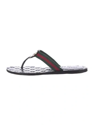 Pre-owned Gucci Web Accent Flip Flops In Black/green