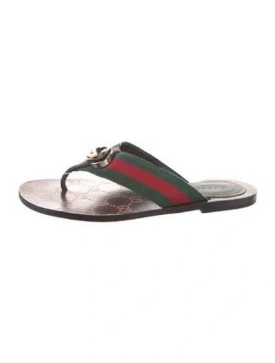 Pre-owned Gucci Web Accent Flip Flops In Green