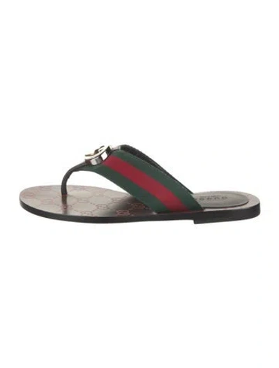 Pre-owned Gucci Web Accent Flip Flops In Green