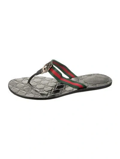 Pre-owned Gucci Web Accent Flip Flops In Silver