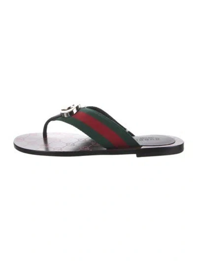 Pre-owned Gucci Web Accent Flip Flops W/ Tags In Green
