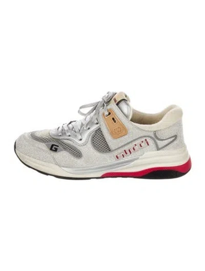 Pre-owned Gucci Web Accent Glitter Chunky Sneakers In Silver