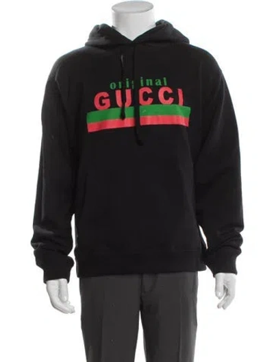 Pre-owned Gucci Web Accent Graphic Print Hoodie In Blue
