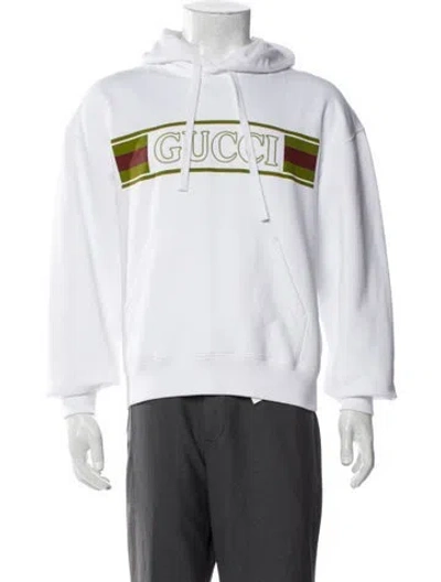 Pre-owned Gucci Web Accent Graphic Print Hoodie In White