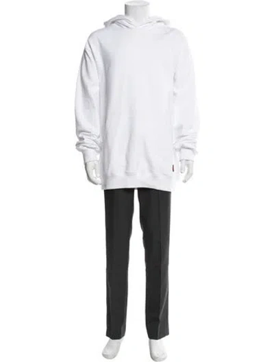 Pre-owned Gucci Web Accent Graphic Print Hoodie In White