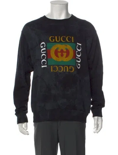 Pre-owned Gucci Web Accent Graphic Print Sweatshirt In Black