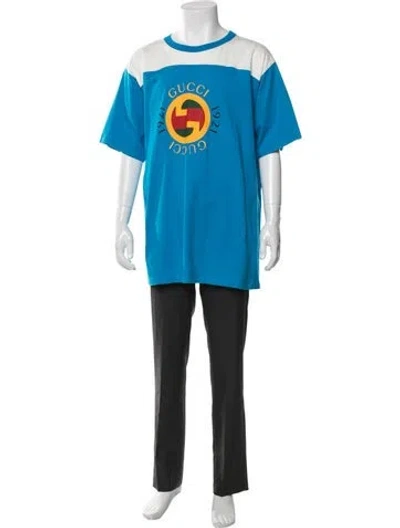 Pre-owned Gucci Web Accent Graphic Print T-shirt In Blue