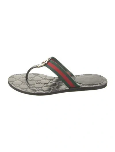 Pre-owned Gucci Web Accent Grosgrain Trim Flip Flops In Green