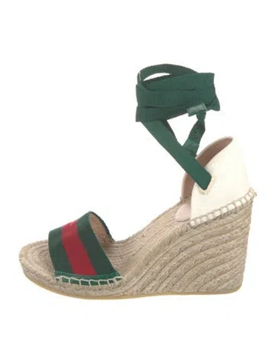 Pre-owned Gucci Web Accent Jute Espadrilles In White