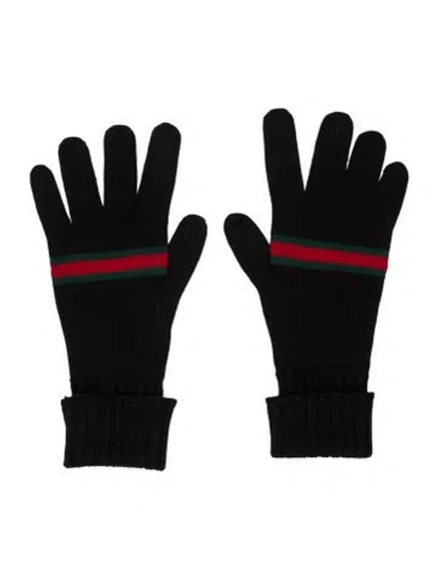 Pre-owned Gucci Web Accent Knitted Gloves In Black