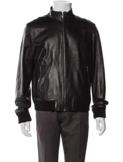 Pre-owned Gucci Web Accent Lamb Leather Moto Jacket In Black
